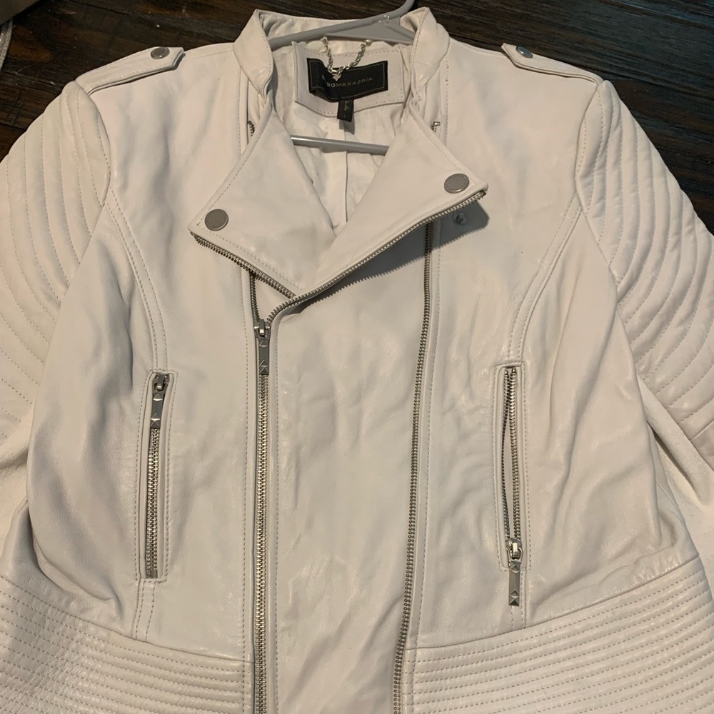 BCBG Max Azria white leather jacket